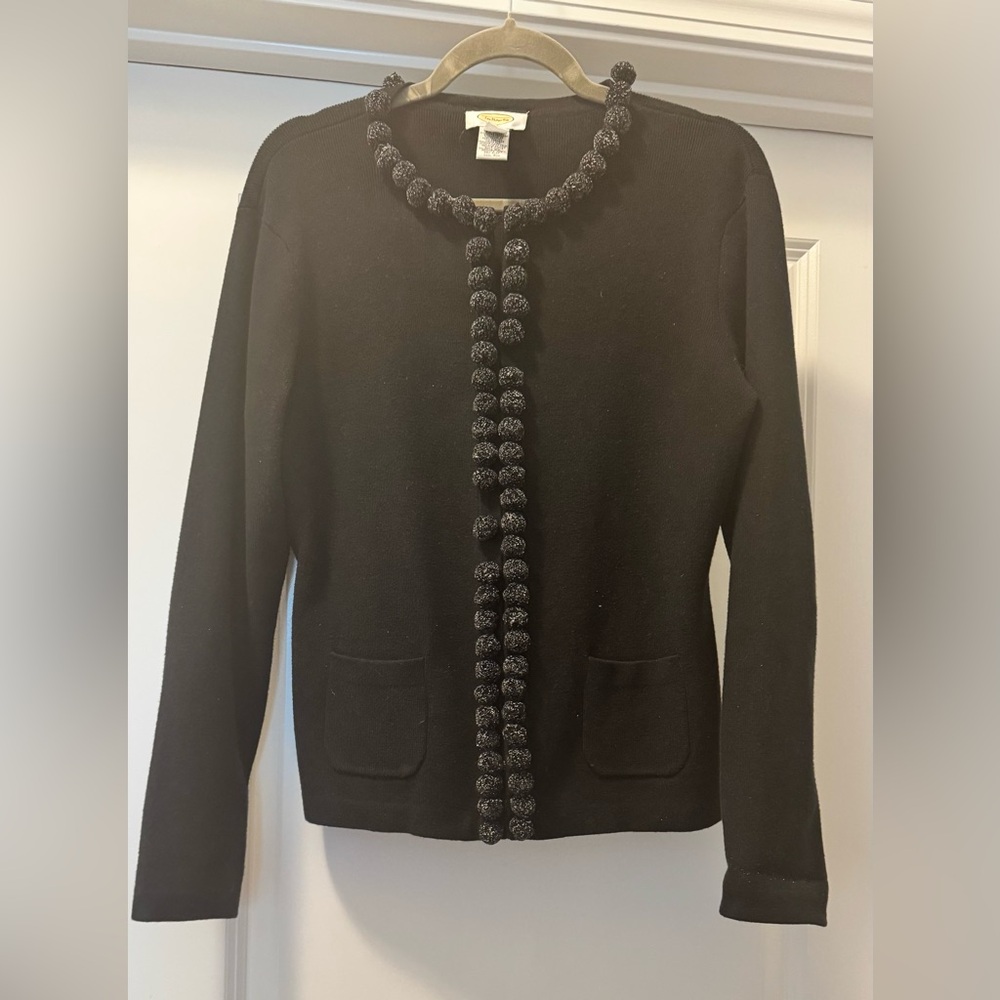 Talbots Black Blazer with Pom-Pom Trim